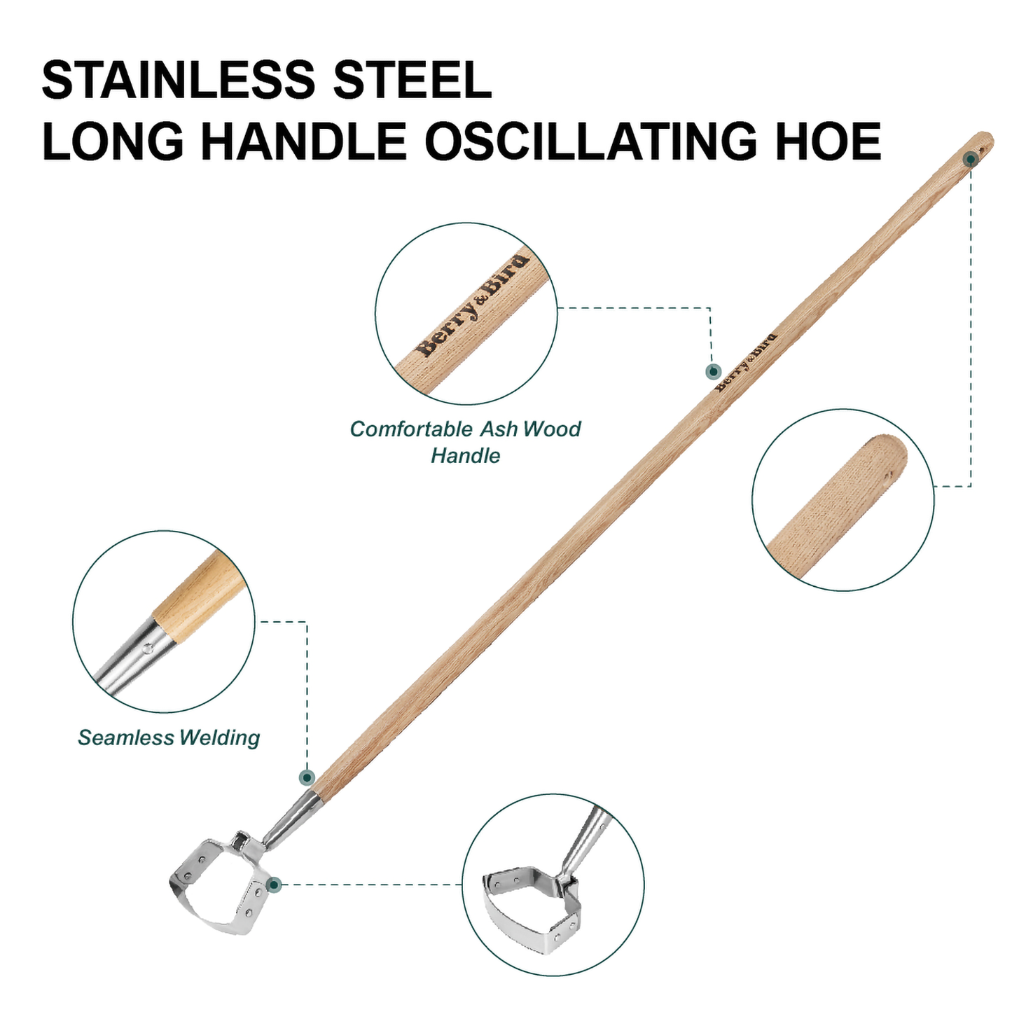 Stainless Steel Long Handle Oscillating Hoe
