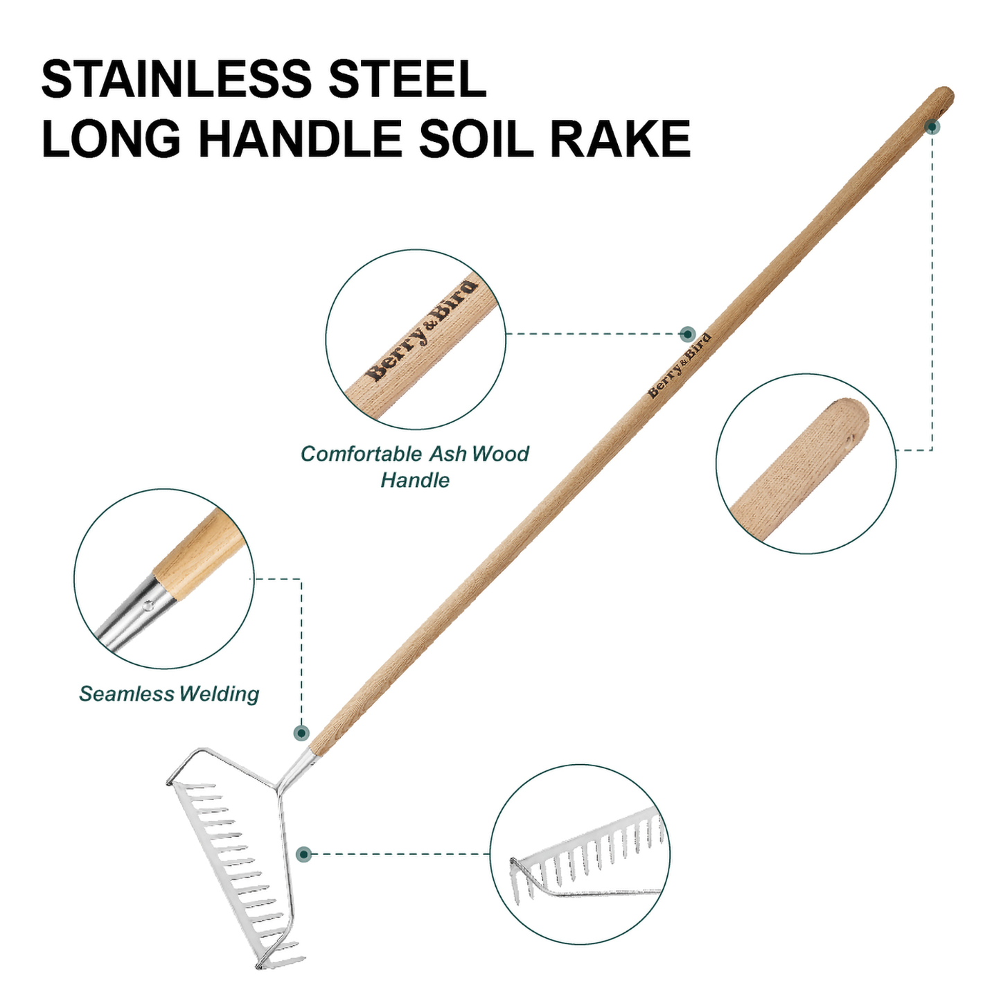 Stainless Steel Long Handle Soil Rake
