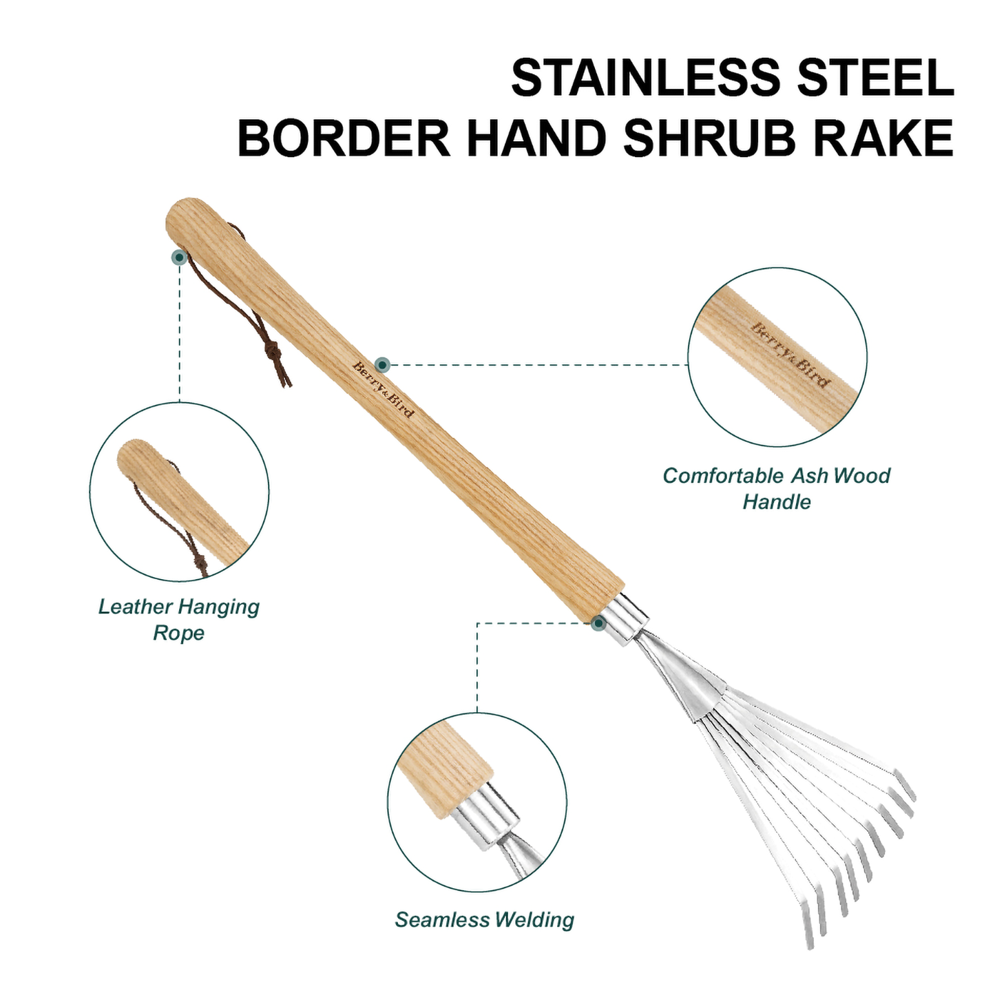 Stainless Steel Border Hand Shrub Rake