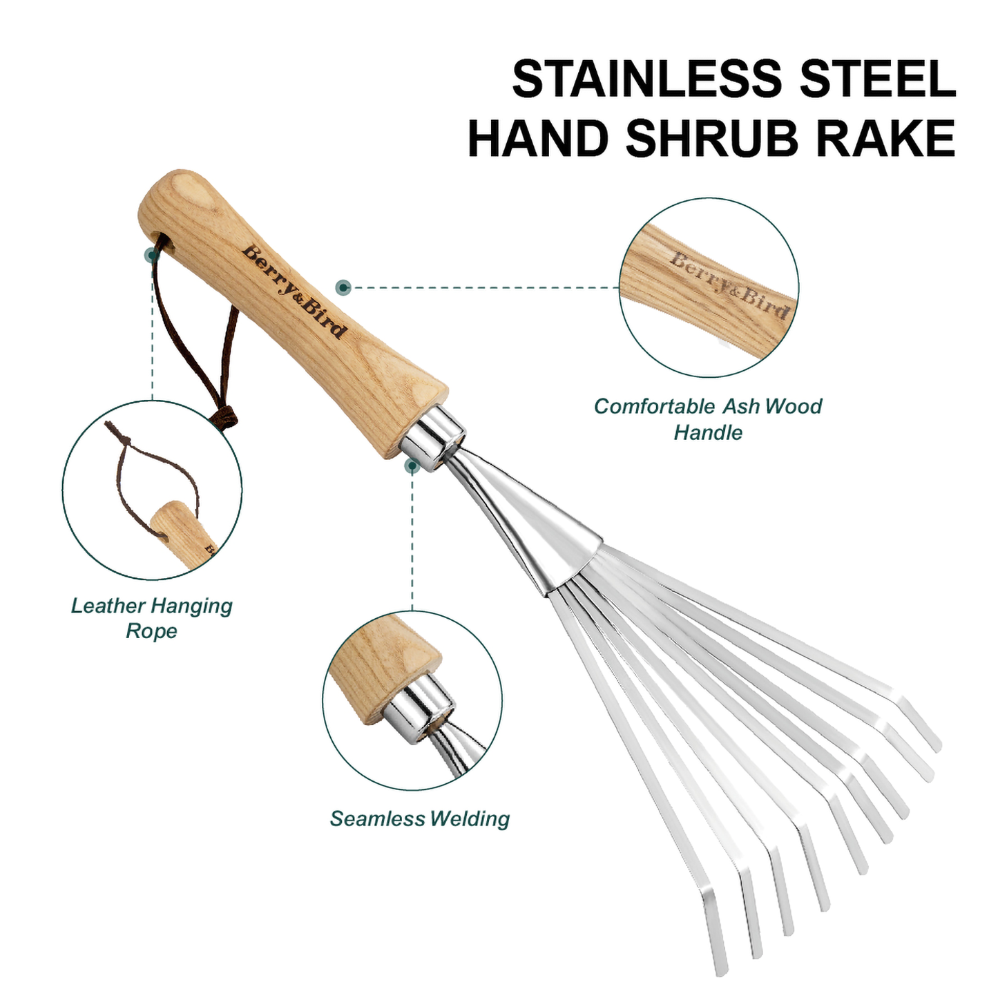 Stainless Steel Hand Shrub Rake