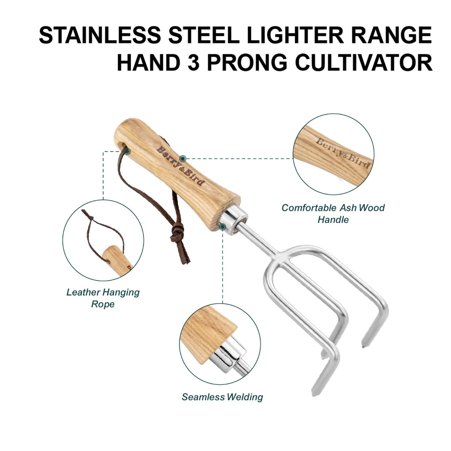 Stainless Steel Lighter Range Hand 3 Prong Cultivator