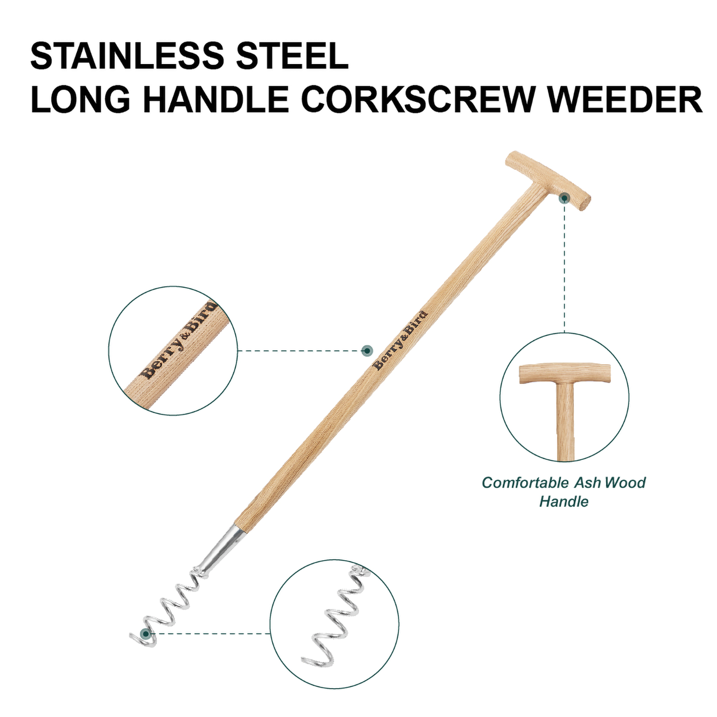 Stainless Steel Long Handle Corkscrew Weeder