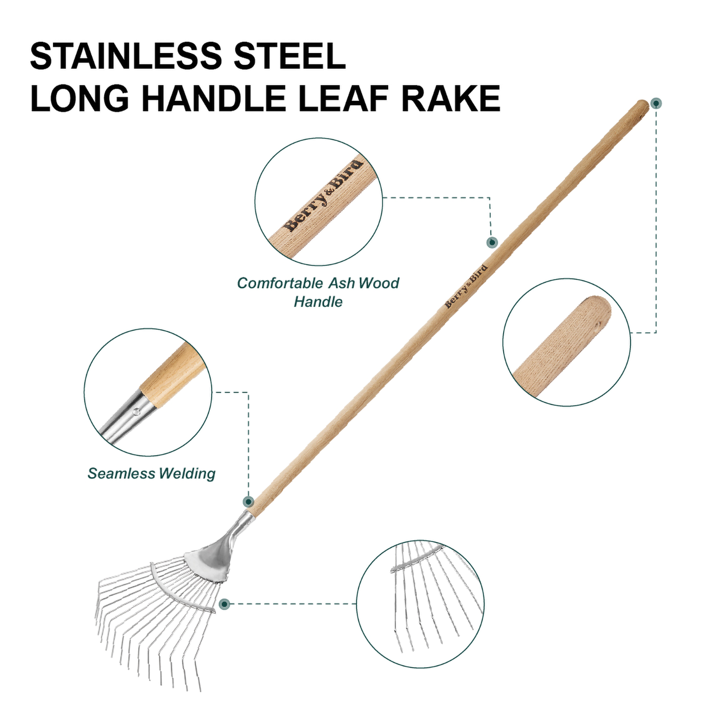 Stainless Steel Long Handle Leaf Rake